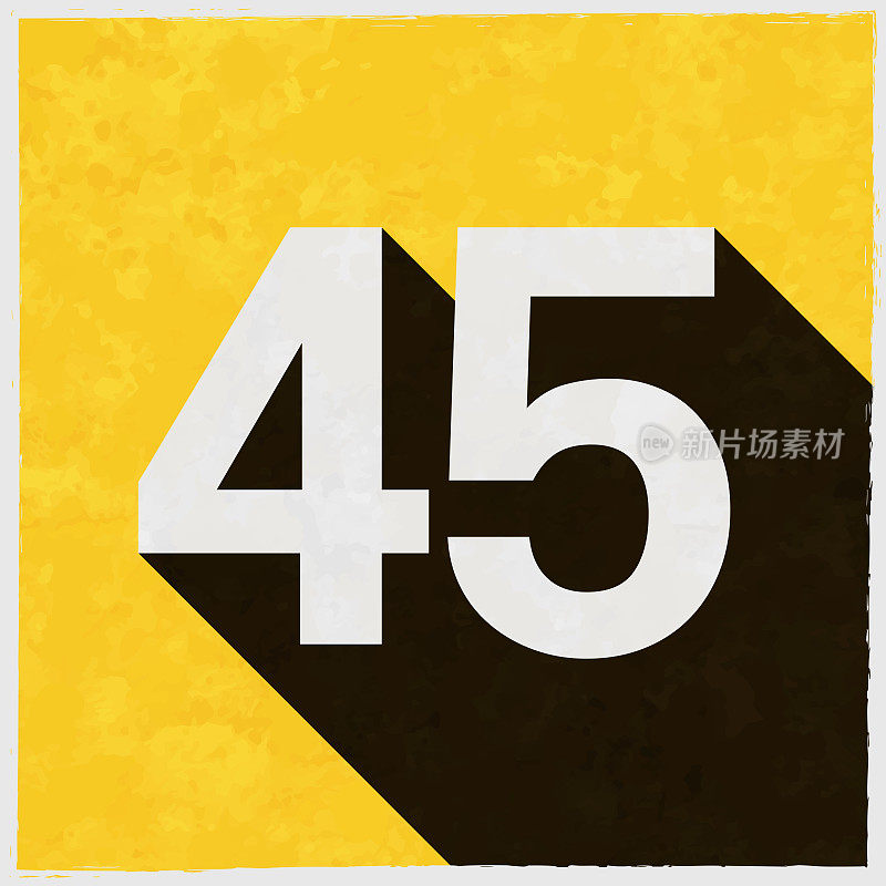 45 - 45号。图标与长阴影的纹理黄色背景
